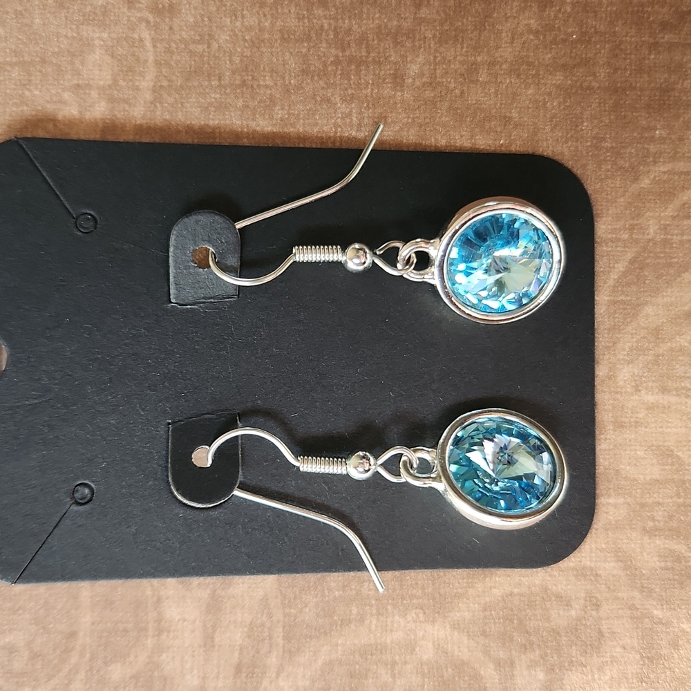 Silver and aqua blue dangle earrings
